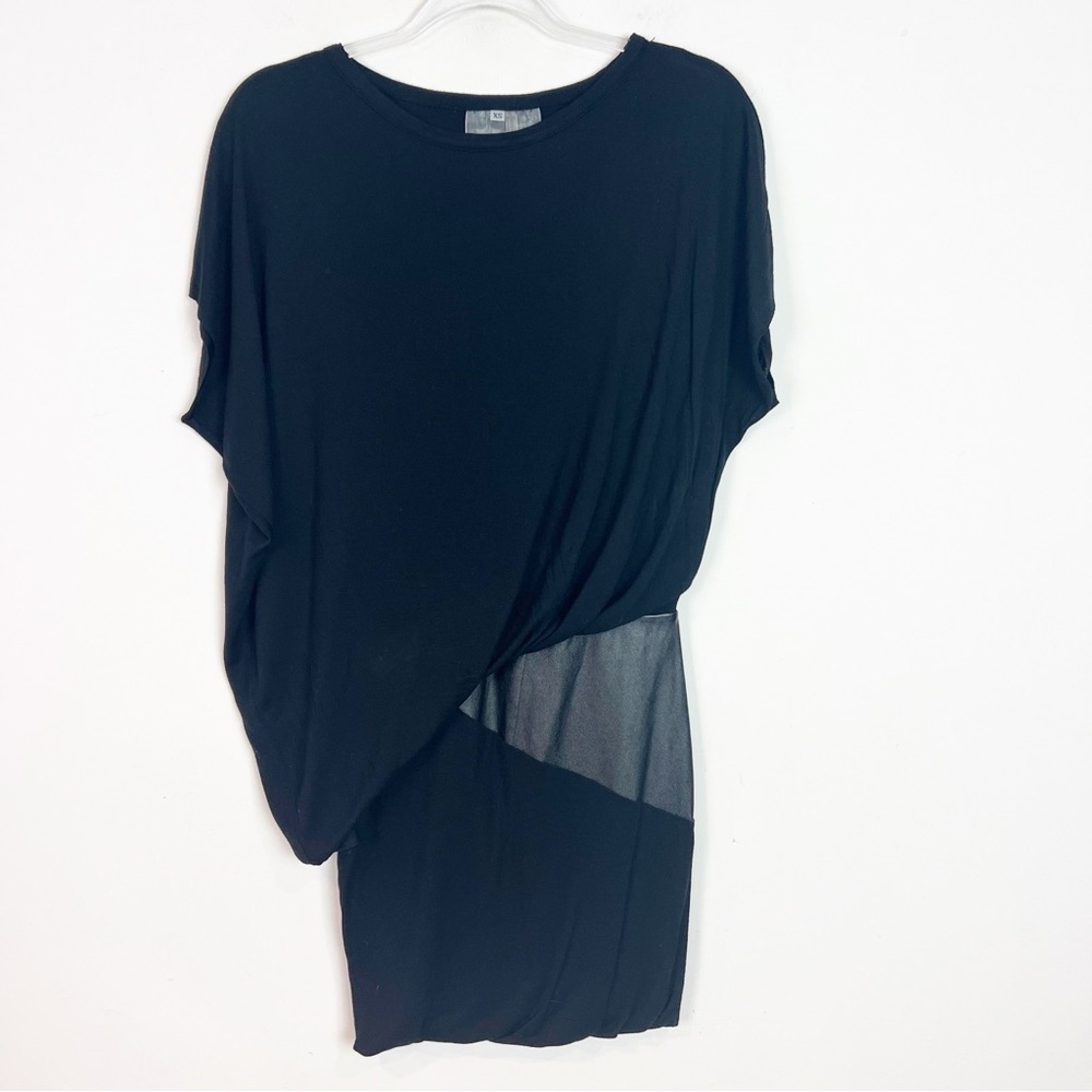 YOUNG FABULOUS & BROKE BLACK DRAPE TOP WITH GRAY FAUX LEATHER MINI DRESS SZ XS